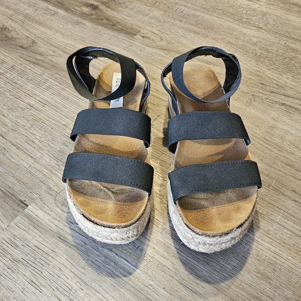 STEVE MADDEN KIMMIE ESPADRILLE SANDAL BLACK SIZE 8